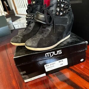 Black Studded Wedge Sneakers